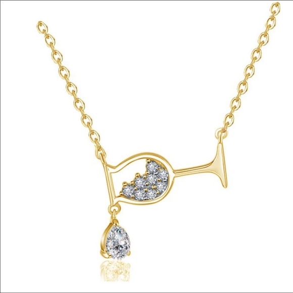 18K wine glass Cz necklace - Picture 3 of 3